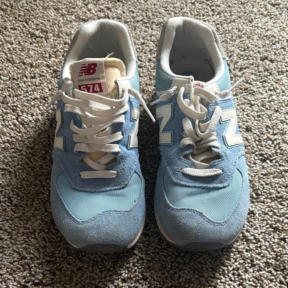New Balance Light Blue and White Sneakers 574